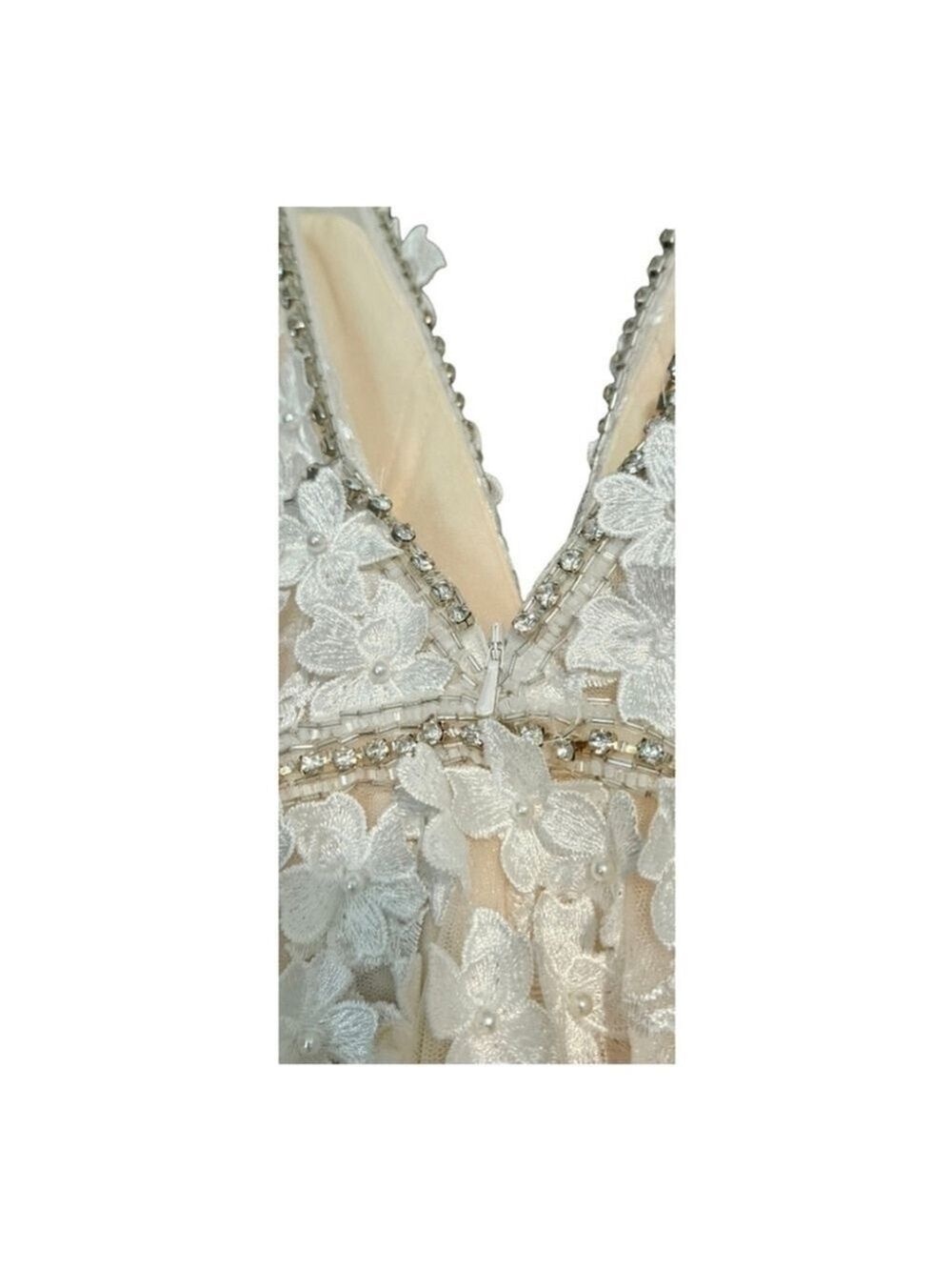 Mac Duggal Embellished Ivory and Peach Floral Appliqué Size 12 Style 22845 NWOT - Picture 6 of 16